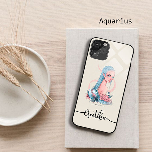 Aquarius Zodiac Sign Name Custom Glossy Metal Bumper Case