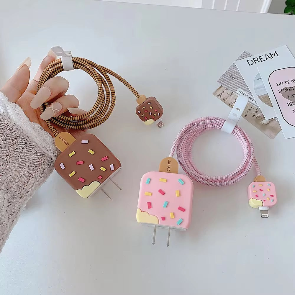 Ice Cream Rubber Adapter Charger Cable Wire Protector Set
