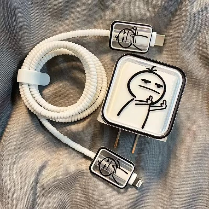 Trendy Creative Finger Lines Transparent Adapter Charger Cable Wire Protector Set