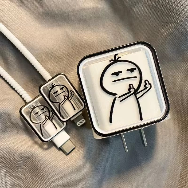 Trendy Creative Finger Lines Transparent Adapter Charger Cable Wire Protector Set