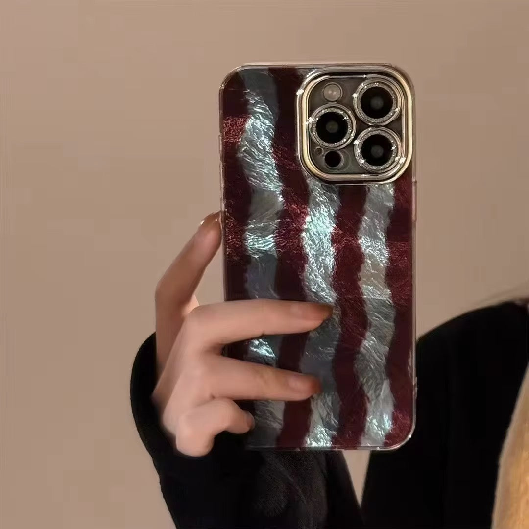 Gradient Wave Stripped Silver Border Camera Protector iPhone Case