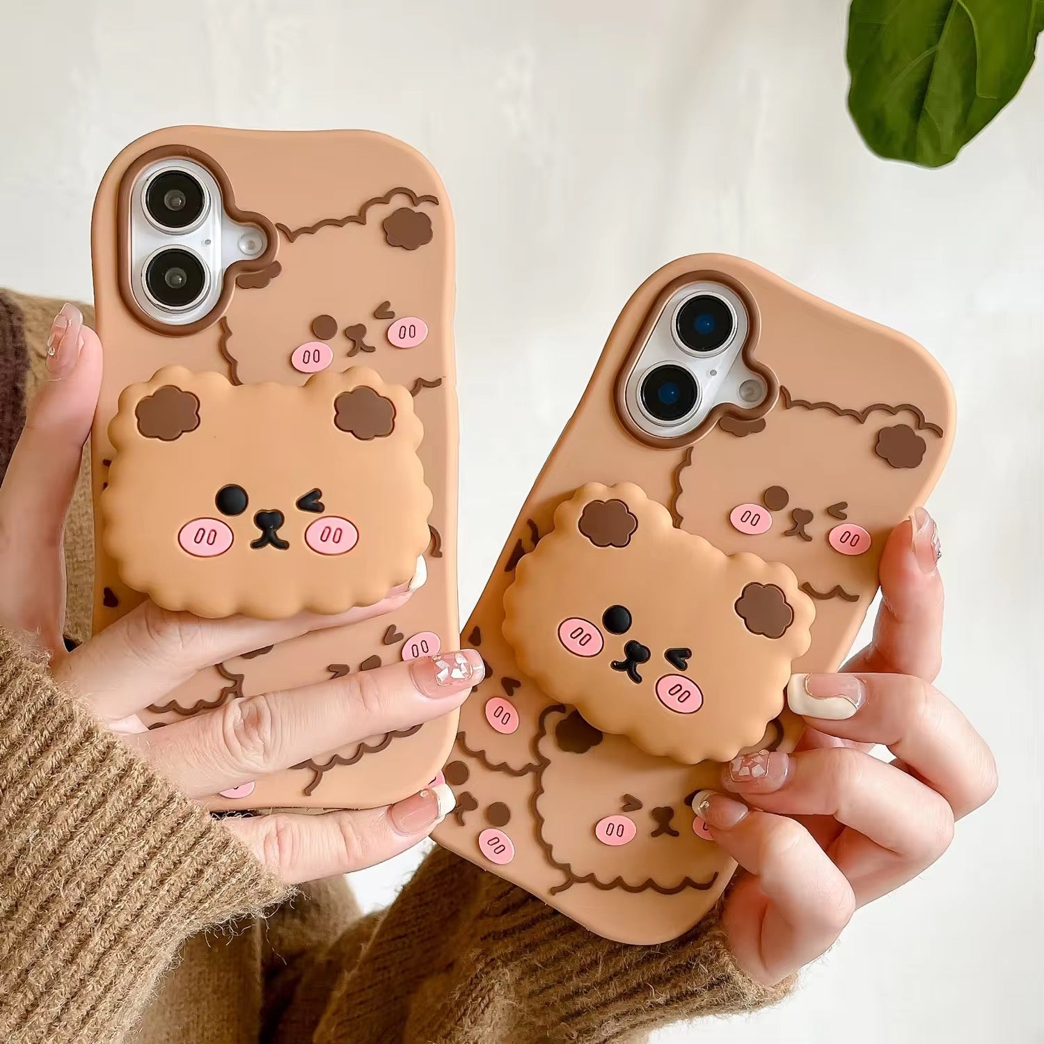 3D Brown Bear Phone Holder Rubber Silicone iPhone Case