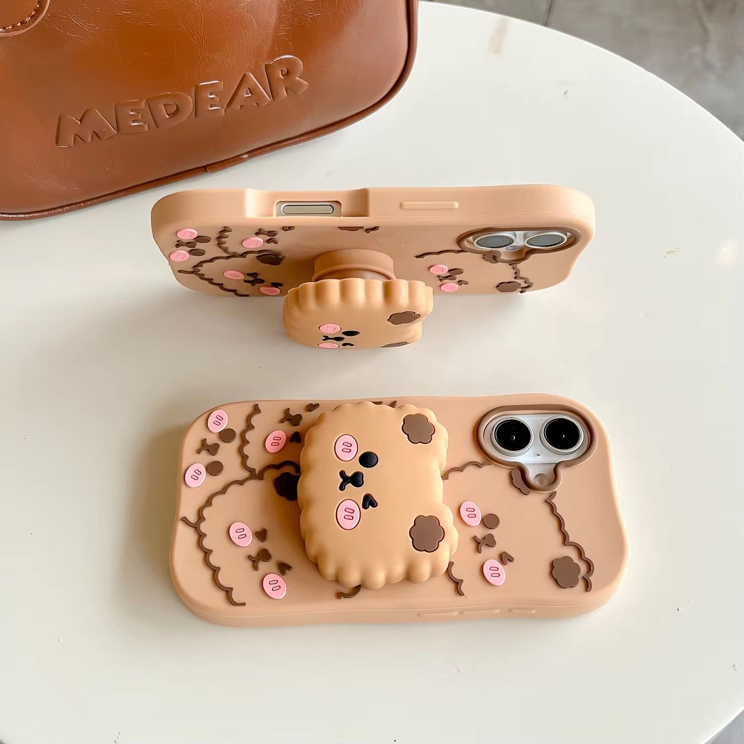 3D Brown Bear Phone Holder Rubber Silicone iPhone Case