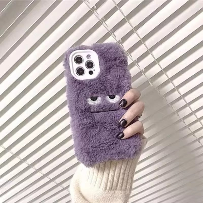 Purple Fluffy Cute Straight Face Plus Fur iPhone Case