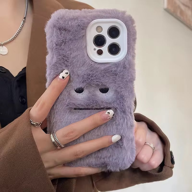 Purple Fluffy Cute Straight Face Plus Fur iPhone Case