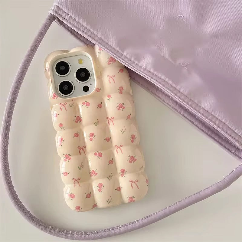 Cute Bubble Bow Pink Floral Summer iPhone Soft Silicone Case
