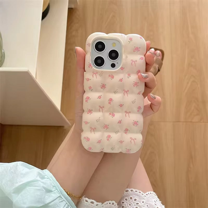 Cute Bubble Bow Pink Floral Summer iPhone Soft Silicone Case