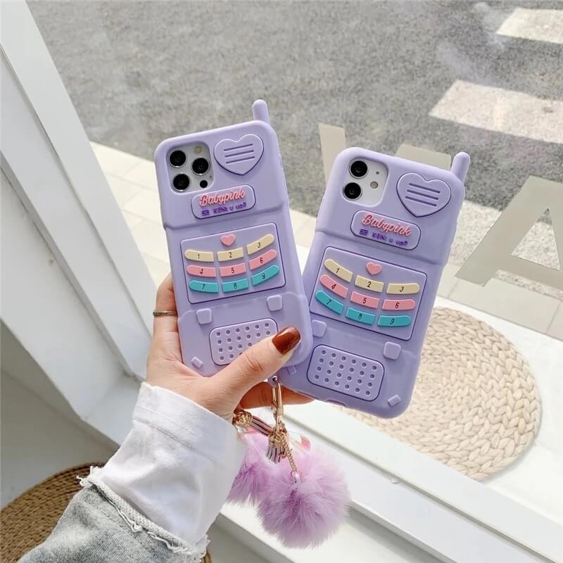 Purple Mobile Cute Phone Rubber iPhone Case With Fur Hanging