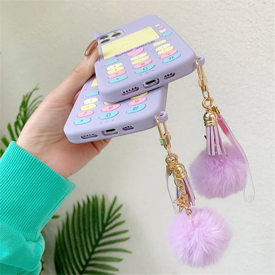 Purple Phone Fur Ball Silicone Rubber Case For iPhone X/XS