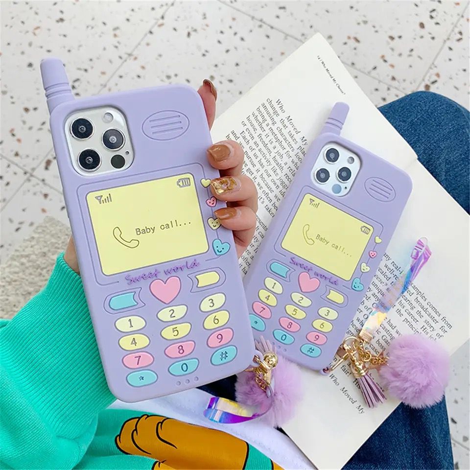 Purple Phone Fur Ball Silicone Rubber Case For iPhone X/XS
