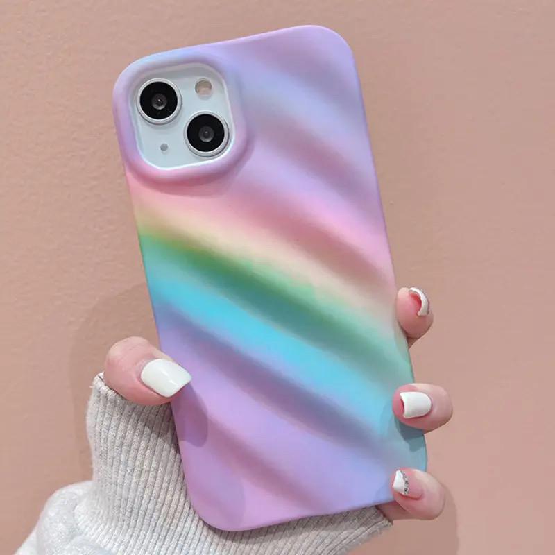 3D iPhone Ripple Rainbow Textured Soft Silicone Case