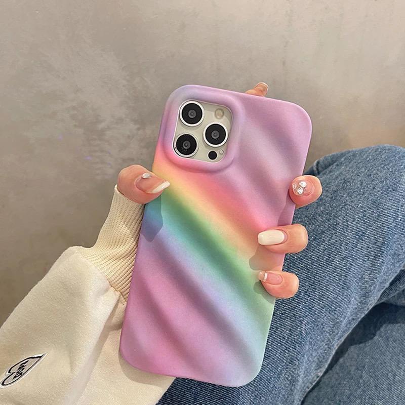 3D iPhone Ripple Rainbow Textured Soft Silicone Case