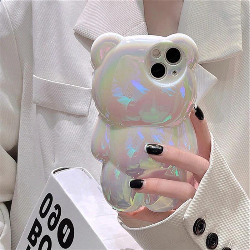 3D Cute Bear Laser Silicone iPhone Soft Case