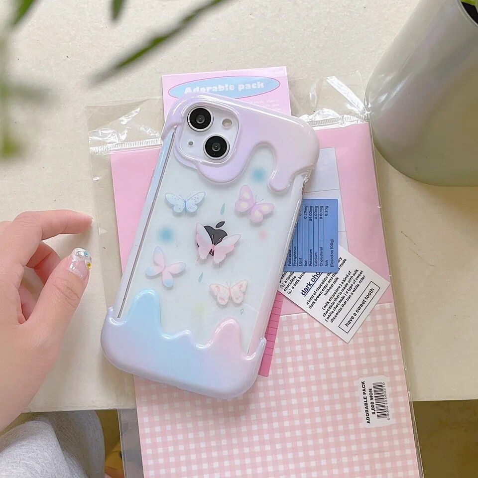 Melting Ice Cream Gradient Butterfly Transparent iPhone Soft Case