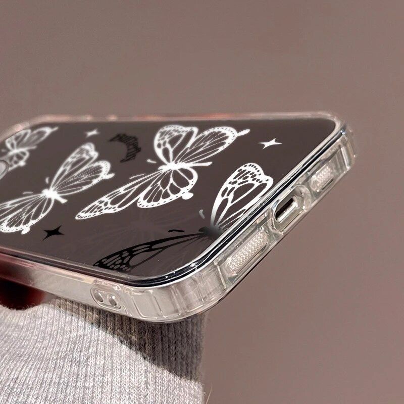 iPhone White Butterflies Mirror Hybrid Silicone Case