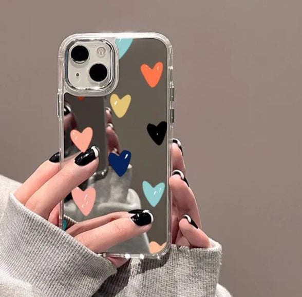 iPhone Colorful Hearts Mirror Hybrid Silicone Case