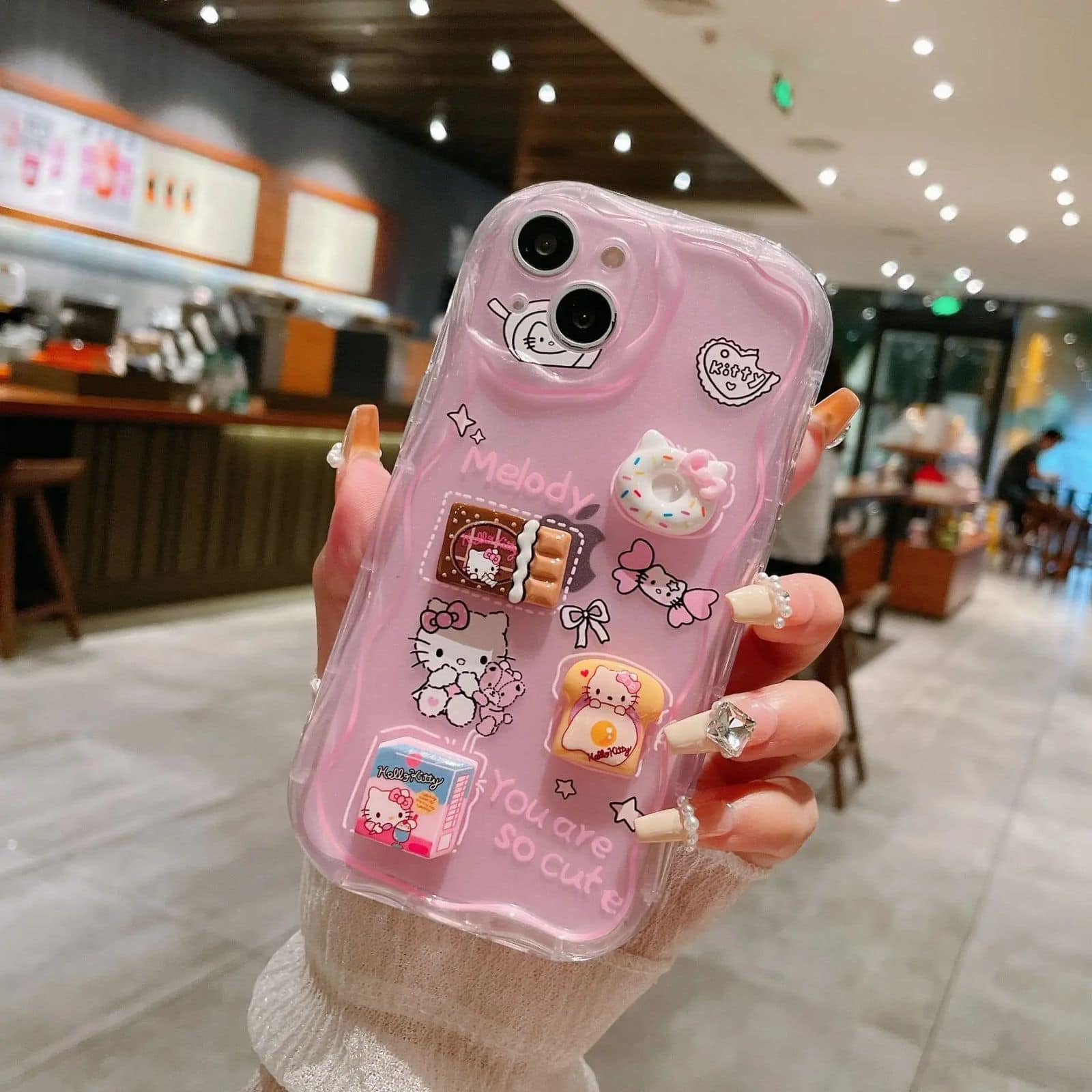 3D Cute Pink Case Wave Cartoon Melody Lanyard iPhone Soft Case