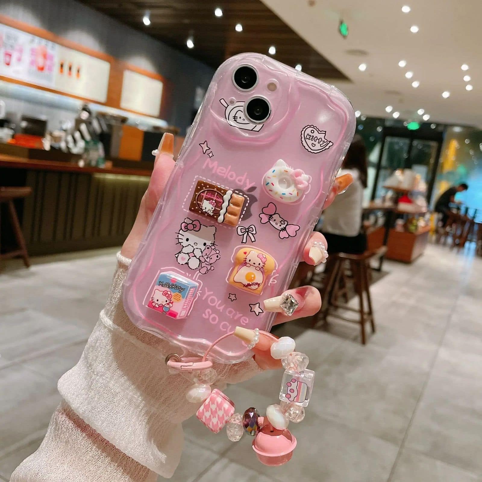 3D Cute Pink Case Wave Cartoon Melody Lanyard iPhone Soft Case