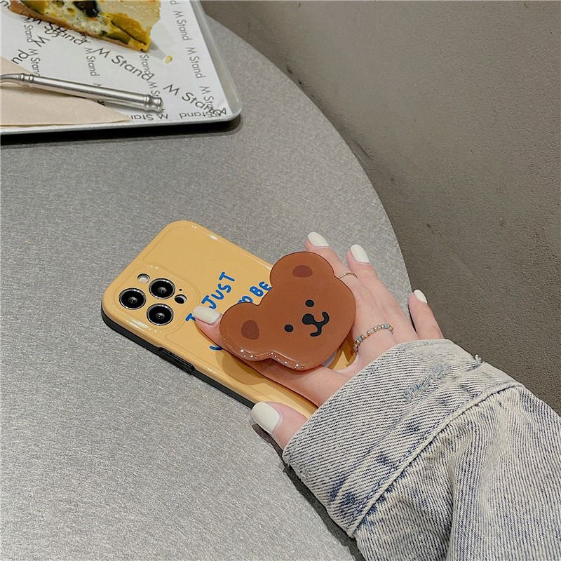Yellow Happy Teddy Bear Phone Holder iPhone Soft Case