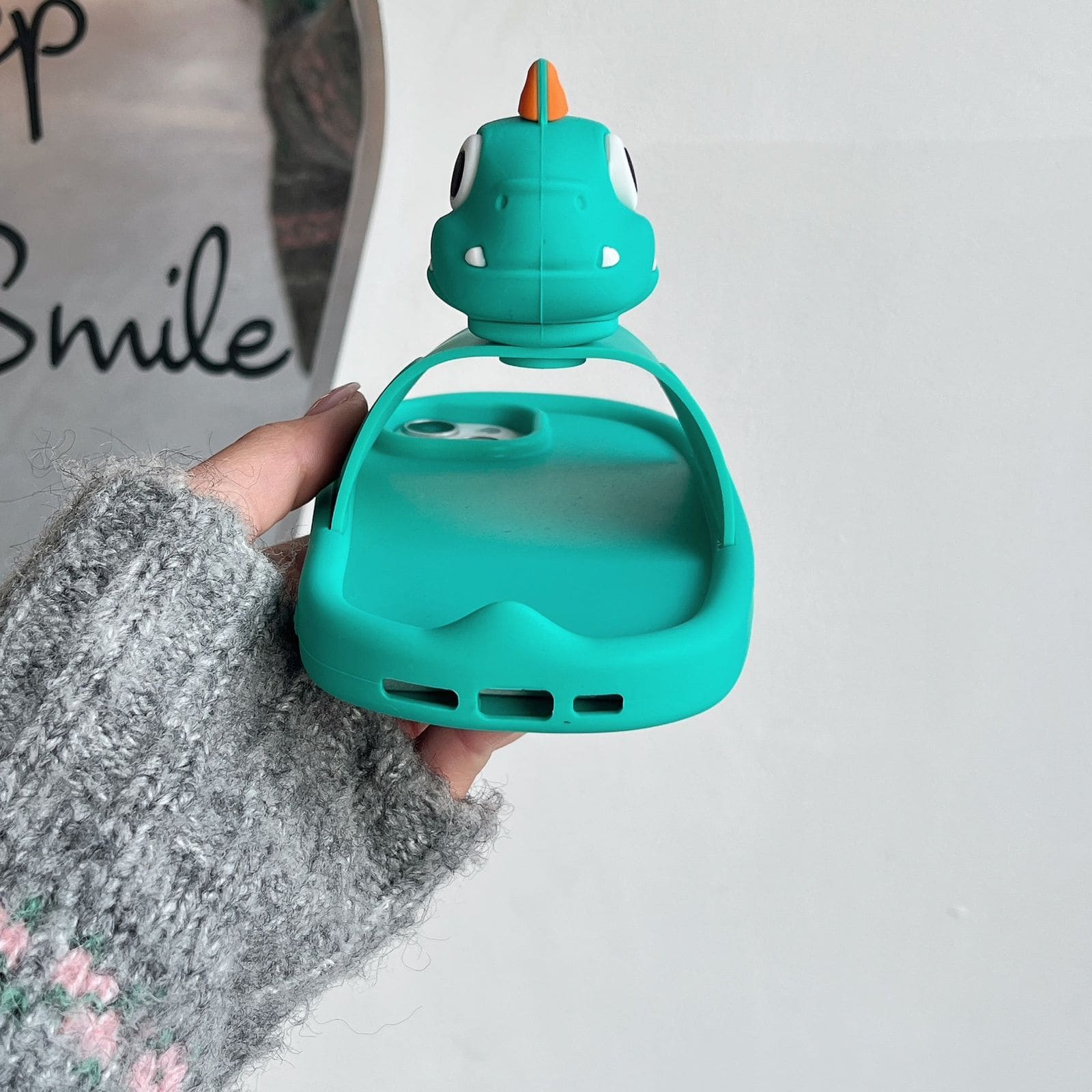 3D Green Dinosaur Phone Holder Rubber Silicone Case