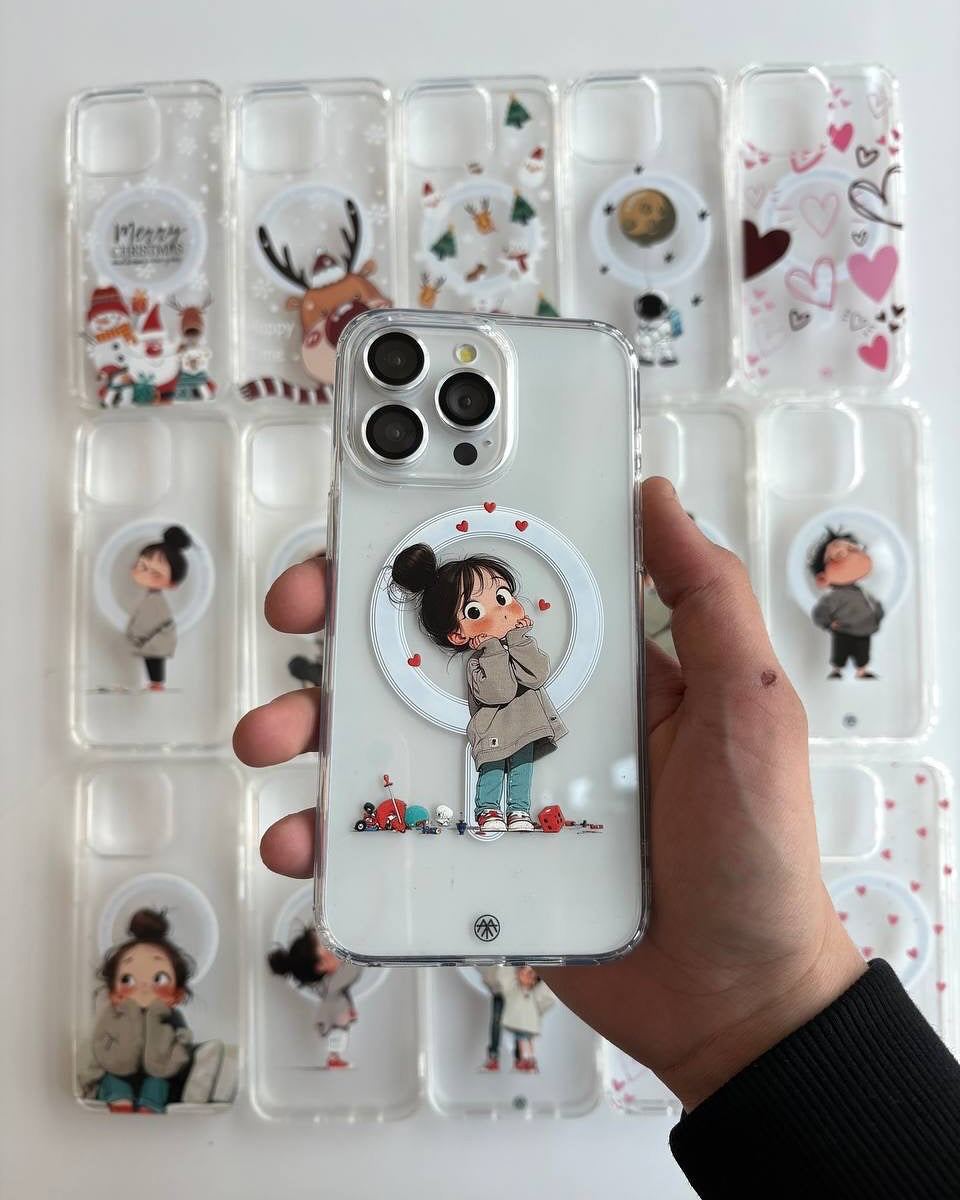 Cute Girl Boy Portraits Custom Magsafe Clear Transparent Hybrid Silicone Slim Case