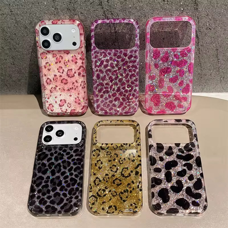 New Elegant Pink Purple Leopard Glitter Shockproof iPhone Case