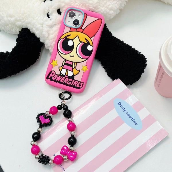 Powerpuff Girls Pink Lanyard Bracelet Rubber iPhone Case For iPhone 15