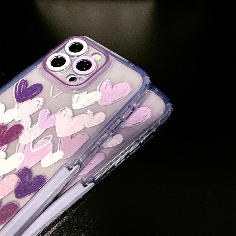 Hearts Purple Holder Stand Semi-Transparent iPhone Case