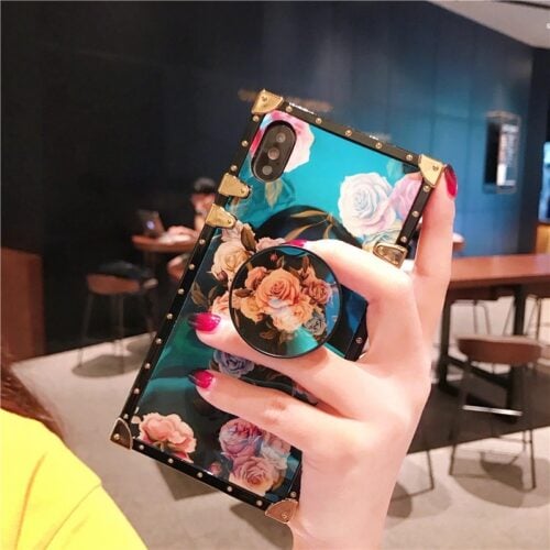 Square Floral Luxury Case With Phone Holder