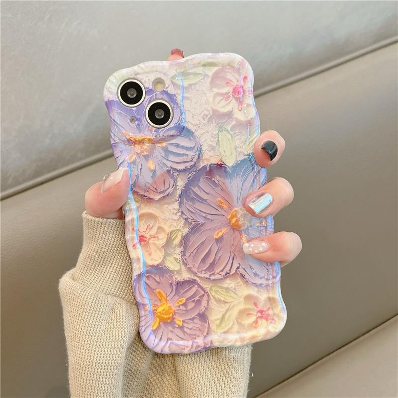 Blue Purple Laser Floral Flowers Holographic iPhone Soft Silicone Case