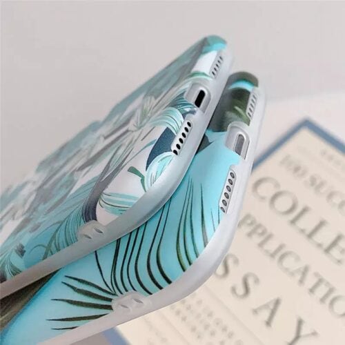 Blue Tropical Leaf Glossy Soft Case For iPhone 12 12Pro