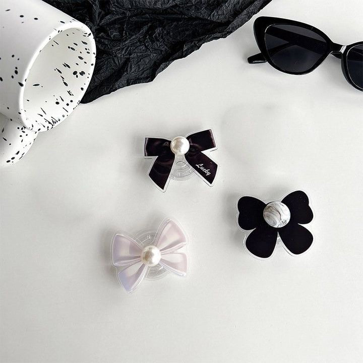 Cute Black White Bow Gripper Phone Holder Bracket