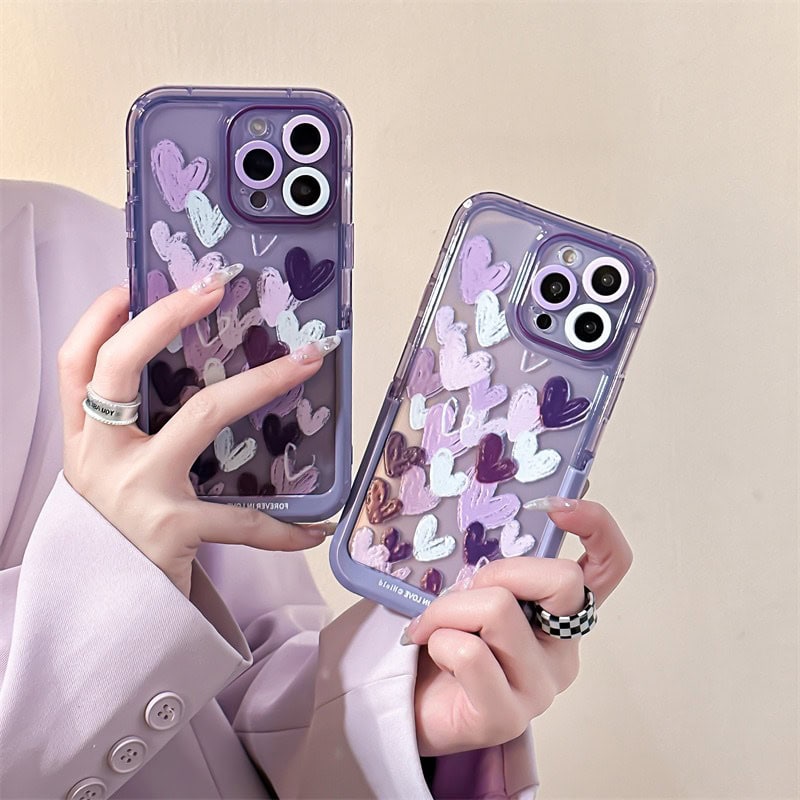 Hearts Purple Holder Stand Semi-Transparent iPhone Case