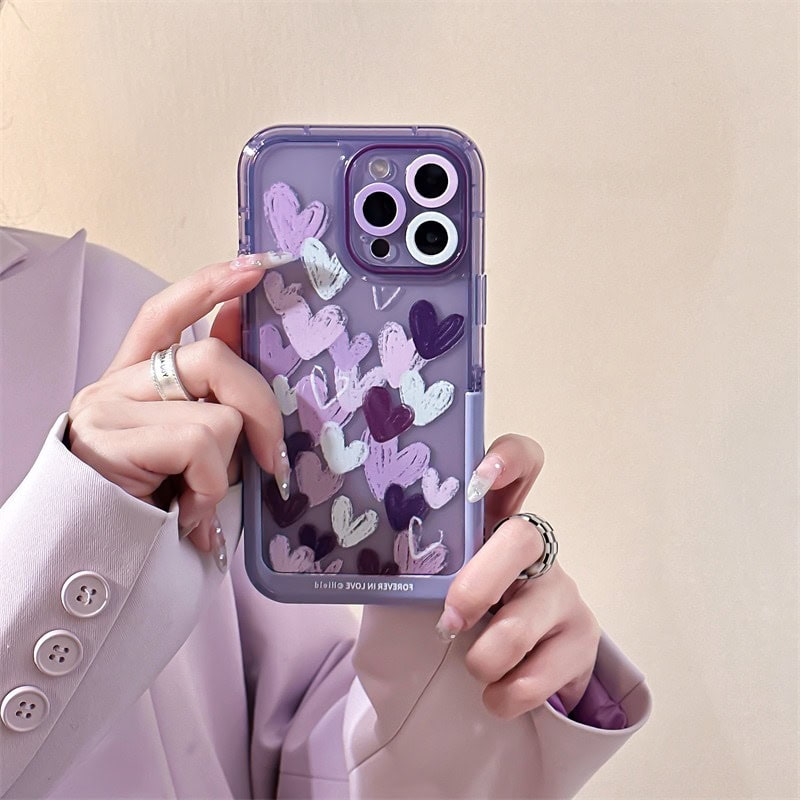 Hearts Purple Holder Stand Semi-Transparent iPhone Case