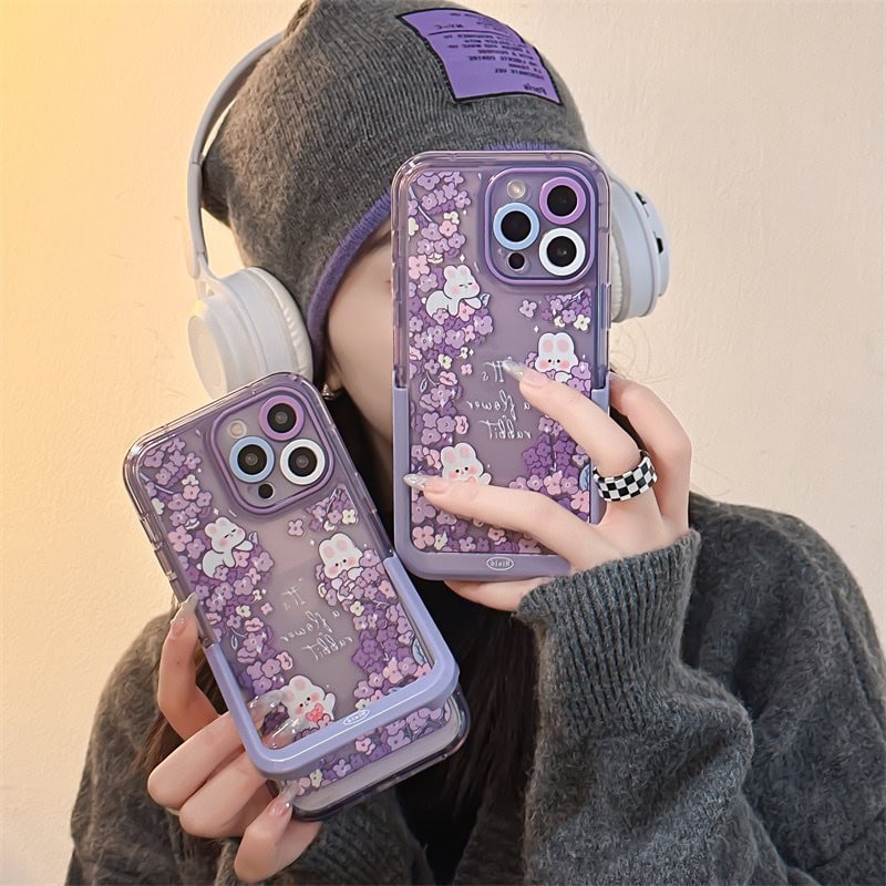 Rabbit Purple Holder Stand Semi-Transparent iPhone Case