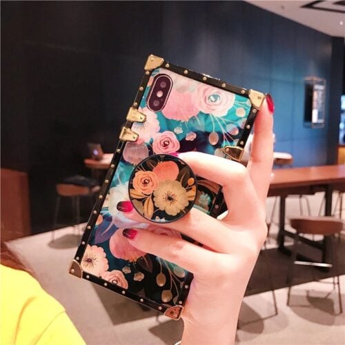 Square Floral Luxury Case With Phone Holder