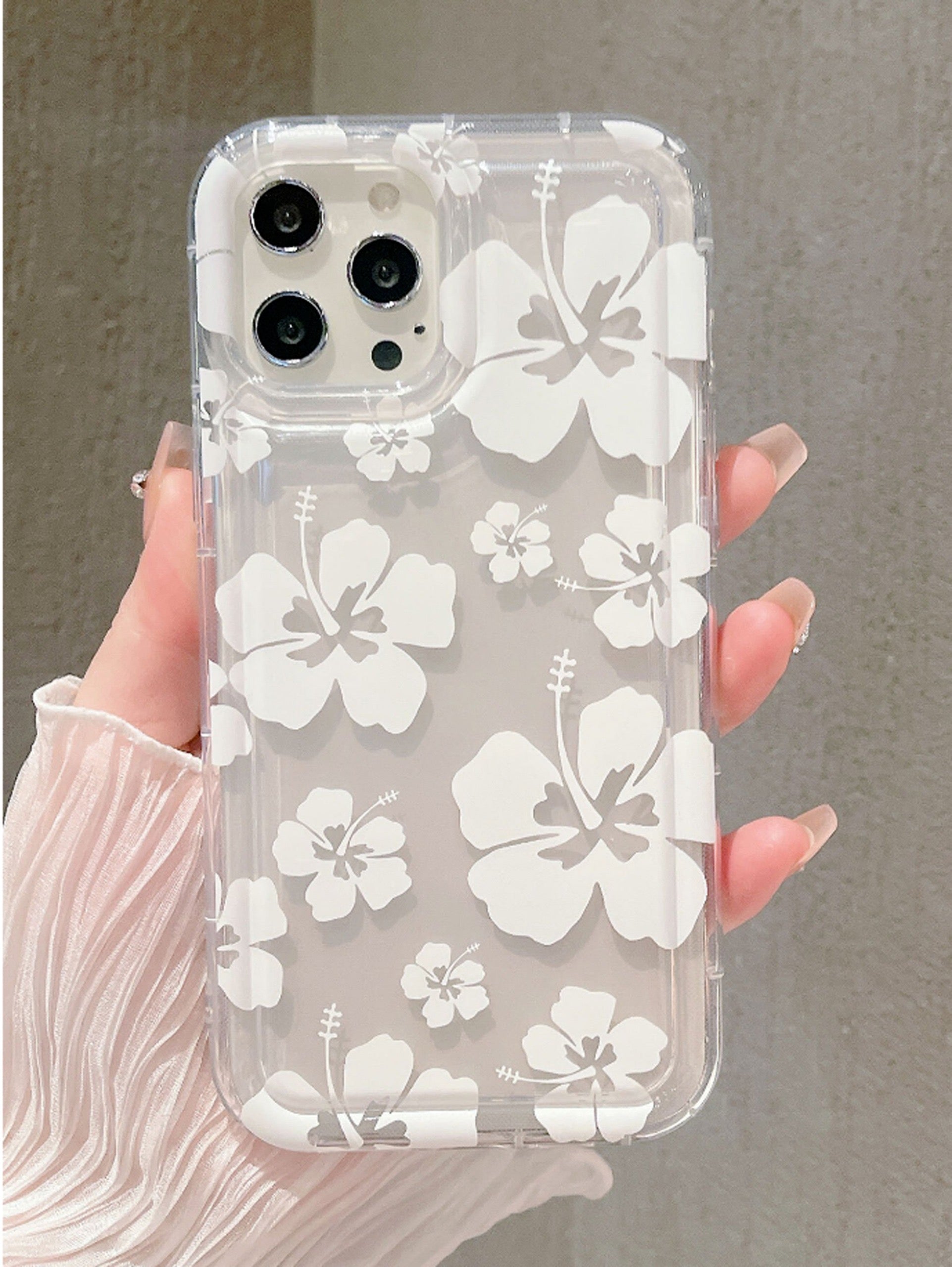 White Floral Flower Transparent Custom Slim Soft Cases