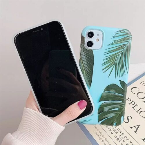 Blue Tropical Leaf Glossy Soft Case For iPhone 12 12Pro