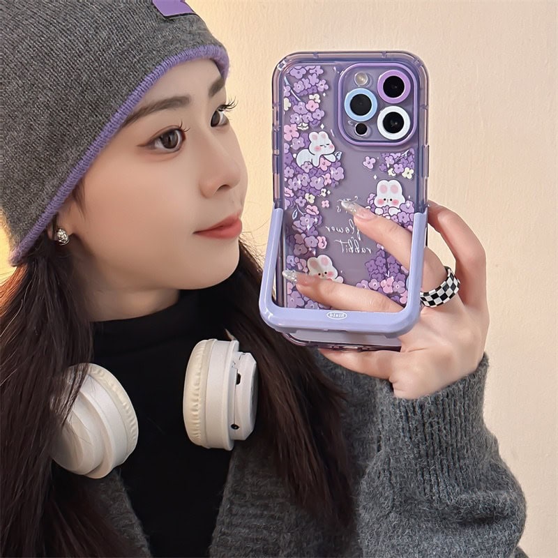 Rabbit Purple Holder Stand Semi-Transparent iPhone Case