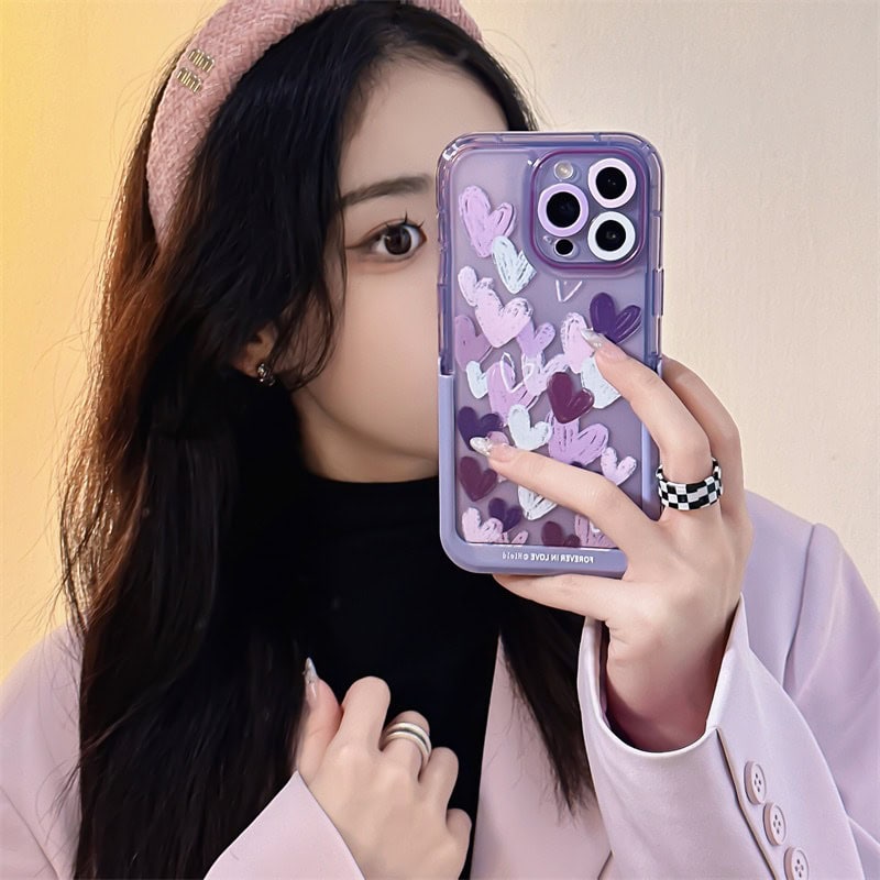 Hearts Purple Holder Stand Semi-Transparent iPhone Case