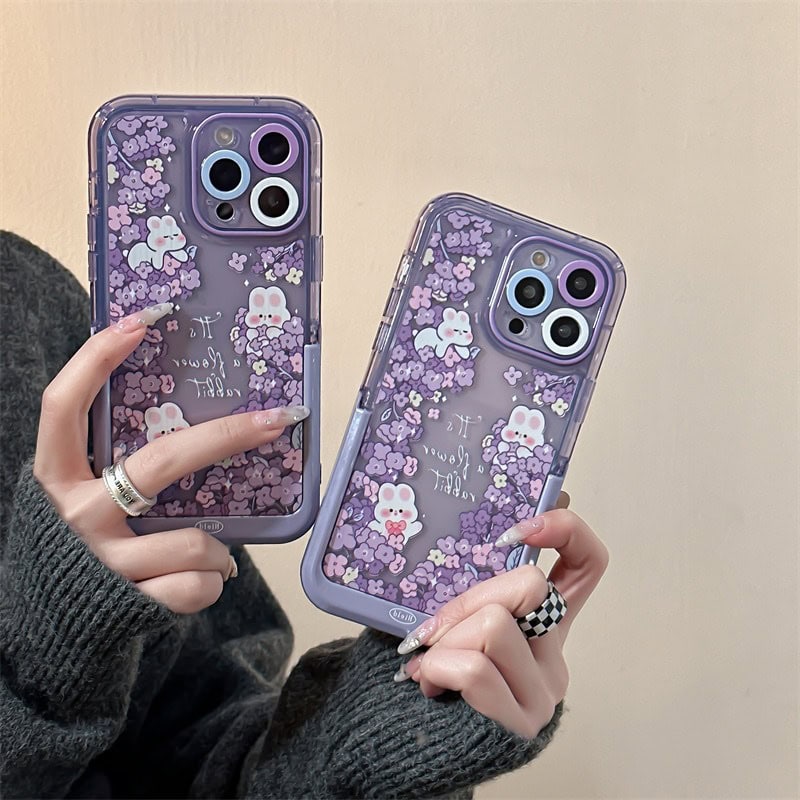 Rabbit Purple Holder Stand Semi-Transparent iPhone Case