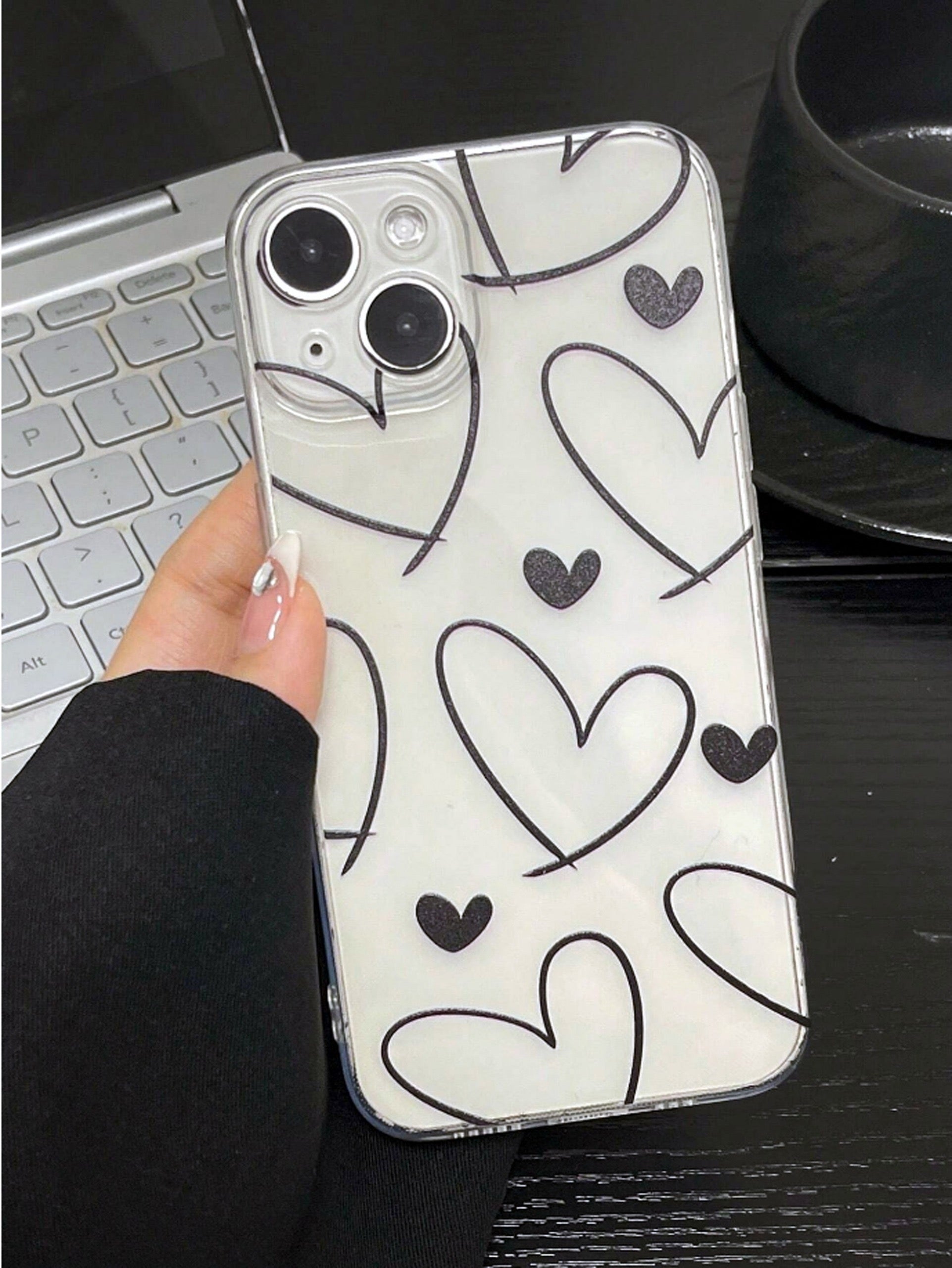 White Black Heart Transparent Custom Slim Soft Cases