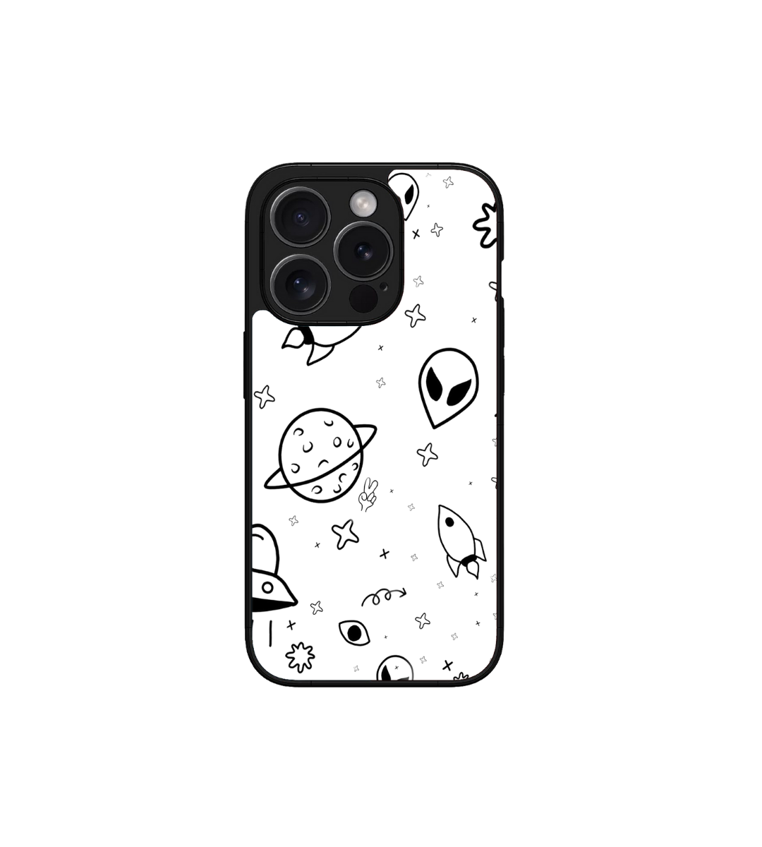 Alien & Planet Line Art  Custom Glossy Metal Bumper Case