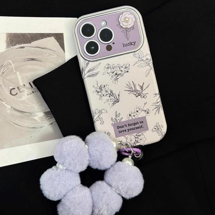 Cute Floral Flowers 3D White Soft Silicone iPhone Case With Fur Bracelet Sling