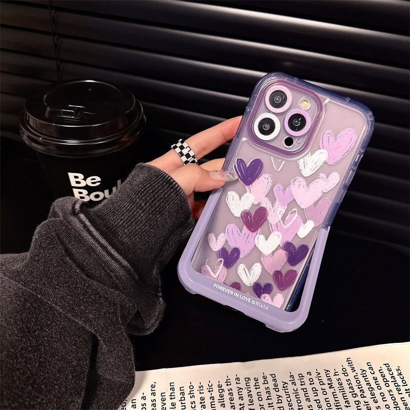 Hearts Purple Holder Stand Semi-Transparent iPhone Case