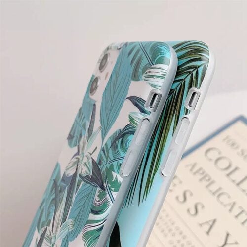 Blue Tropical Leaf Glossy Soft Case For iPhone 12 12Pro