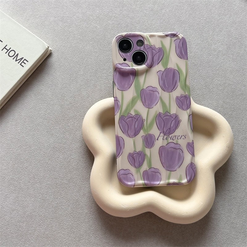 Purple Floral Flowers Textured Soft Silicone iPhone Case