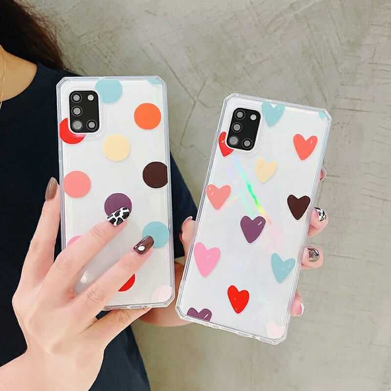 Colorful Dots & Hearts Transparent Custom Slim Soft Cases