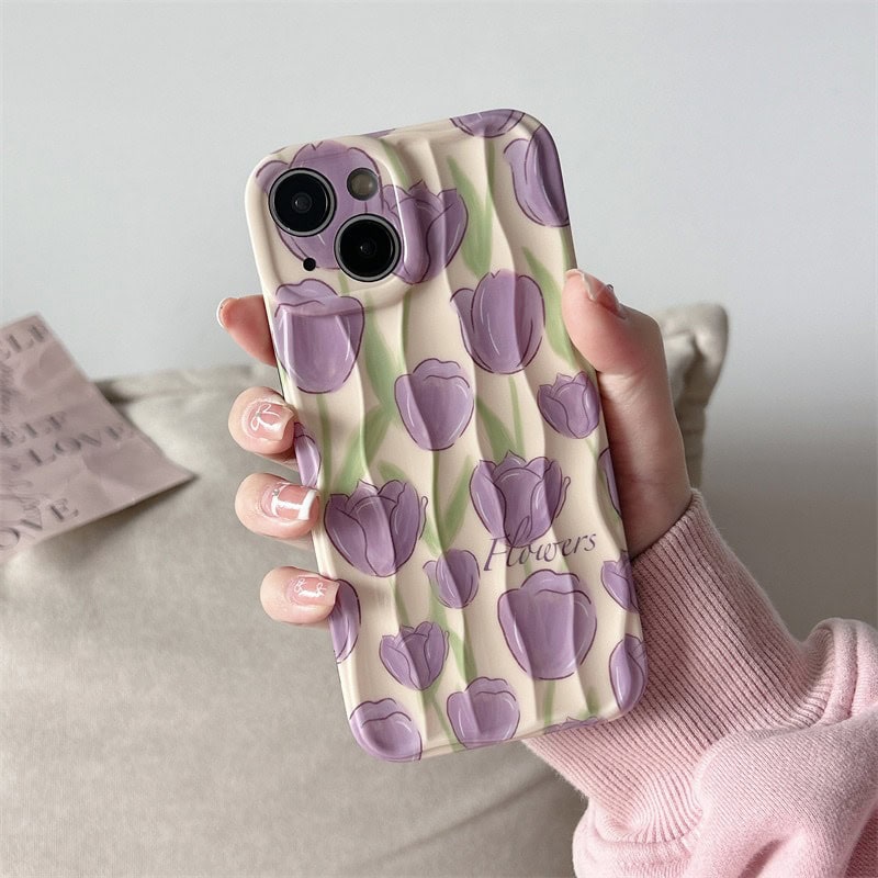 Purple Floral Flowers Textured Soft Silicone iPhone Case