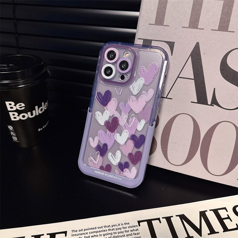 Hearts Purple Holder Stand Semi-Transparent iPhone Case